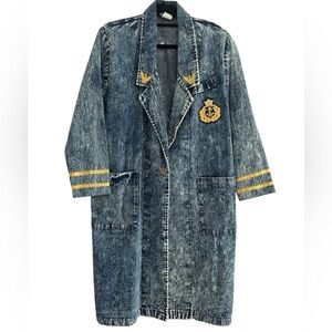 VINTAGE 80s DG Collection Ginger Bort Blue Acid Wash Denim Trench Coat Sz 12